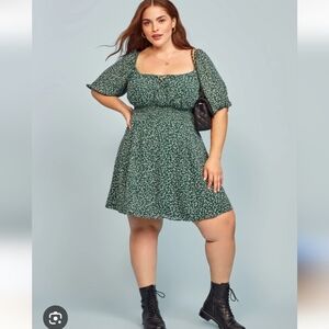 Reformation Jo Dress Es Green Ditsy Floral Print Mini Dress 18 Flowy Smock Waist